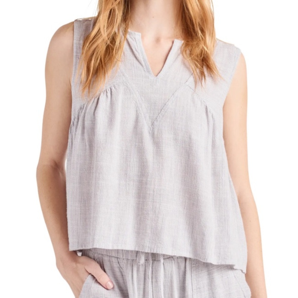 Splendid White Sleeveless Tank Top, white and tan stripes, size medium